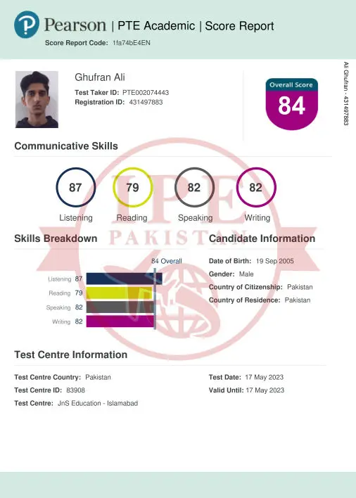 PTE Test 84 overall